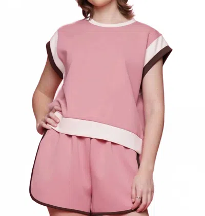 Why Dress Wide Sleeve Color Block Top In Mauve/multi