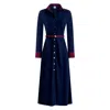 Why Mary Women's Blue / Red Marion A-line Classic Midi Dress In Navy & Maroon In Blue