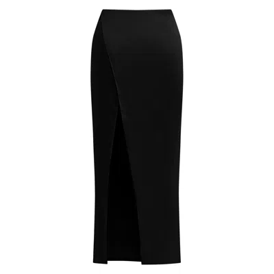 Why Mary Women's Cleo Black Satin Long Slit Skirt