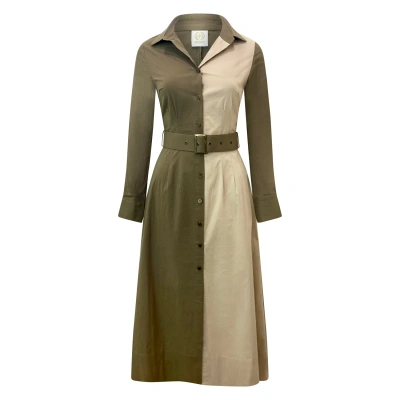 Why Mary Women's Green Khaki Two Tone Long Sleeves Shirt Dress - Kate