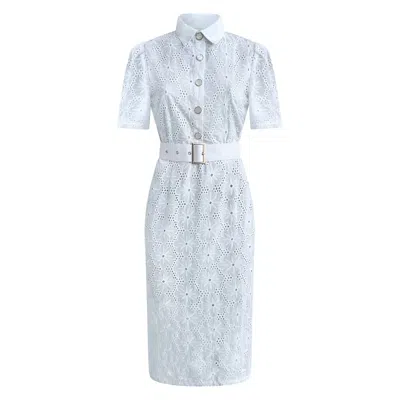 Why Mary Women's Lana White Cotton Lace Collared Pencil Dress