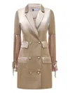 Why Mary Women's Neutrals Double Breasted Coat Dress In Nude Satin - Champagne Crush In Brown/white