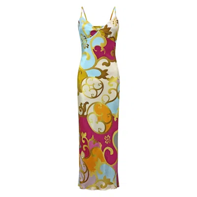 Why Mary Women's Printed Silky Bias Maxi Dress - Glamour In Multi