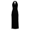 Why Mary Women's Venus Cowl Neck Halter Bamboo Jersey Maxi Dress In Black In Black