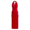 Why Mary Women's Venus Cowl Neck Halter Bamboo Jersey Maxi Dress In Red In Red