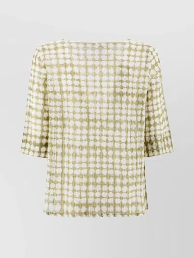 Whyci Checkered Pattern Silk-cotton Blend T-shirt In Green