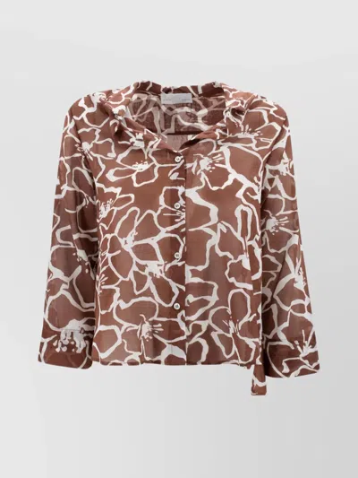 Whyci Cotton Shirt With Floral Pattern And Balloon Sleeves In Brown