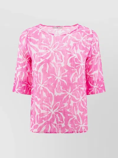 Whyci Crewneck Silk-blend Floral Pattern T-shirt In Pink