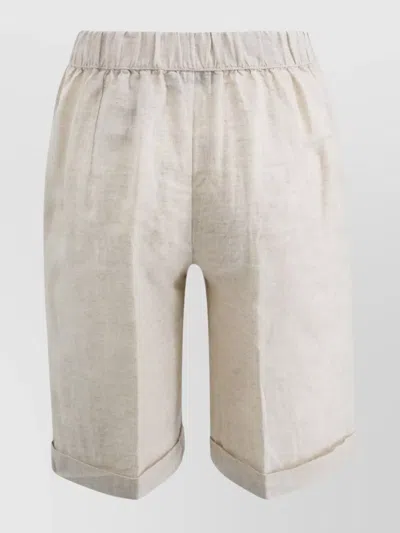 Whyci Cuffed Hem Linen Shorts In White