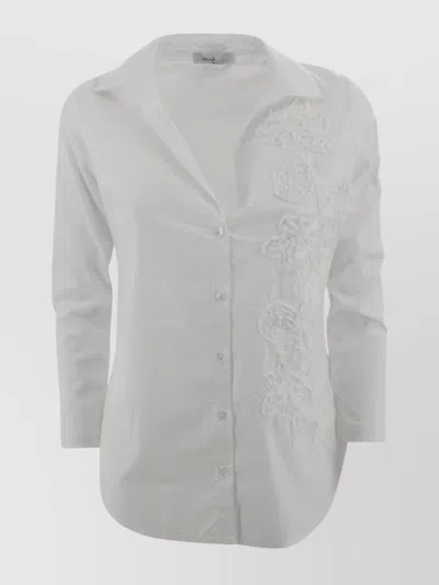 Whyci Embroidered V-neck Slim Fit Long Sleeves In White