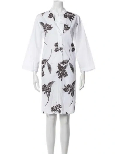 Pre-owned Whyci Floral Print Knee-length Dress In White