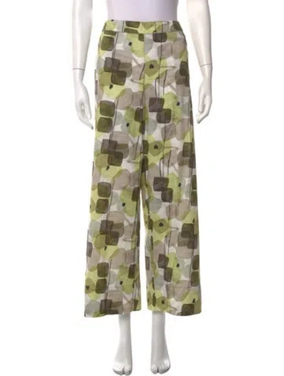 Pre-owned Whyci Floral Print Wide Leg Pants In Green