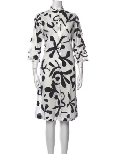 Pre-owned Whyci Graphic Print Knee-length Dress In White