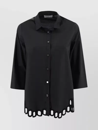 Whyci Hem Detail Shirt With Sleeves And V-neck In Black