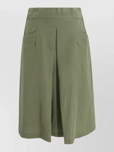 Whyci High Waist Linen Skirt Front Pleat In Green