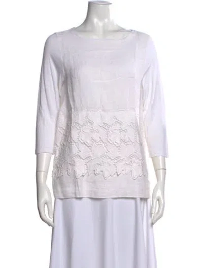 Pre-owned Whyci Lace Pattern Crew Neck Top In White