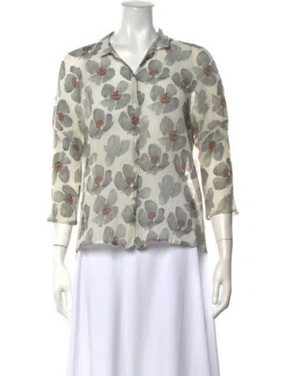 Pre-owned Whyci Linen Floral Print Top In Neutrals