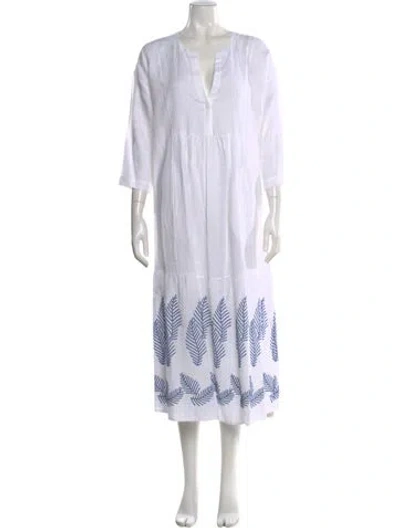 Pre-owned Whyci Linen Midi Length Dress In White