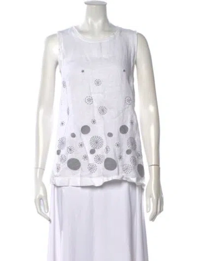Pre-owned Whyci Linen Printed Top In White