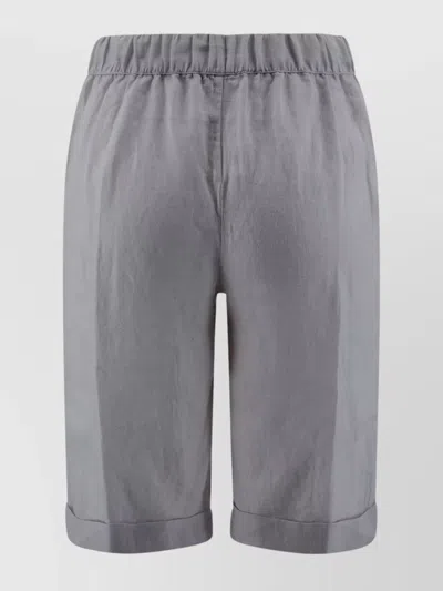 Whyci Linen Shorts Elastic Waistband In Gray