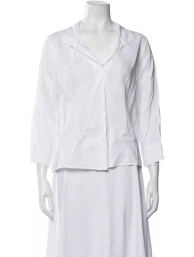 Pre-owned Whyci Linen Three-quarter Sleeve Top In White