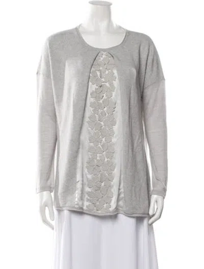 Pre-owned Whyci Merino Wool Floral Print Sweater In White