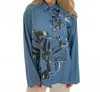Whyci Milano Doris Denim Hand-painted Flores Shirt In Navy