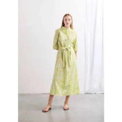 Whyci Milano Floral Print Button Up Tie Waist Dress 2034 Lime In Green