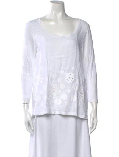 Pre-owned Whyci Patterned Scoop Neck Top In White