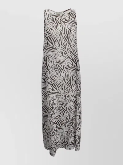 Whyci Sleeveless Linen Maxi Dress Melted Print In Gray