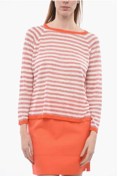 Whyci Striped Linen Blend Crew-neck Sweater In Orange