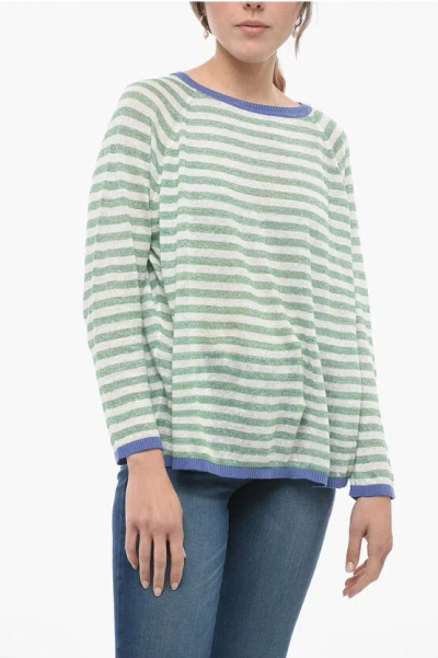 Whyci Striped Linen Blend Crew-neck Sweater In Green
