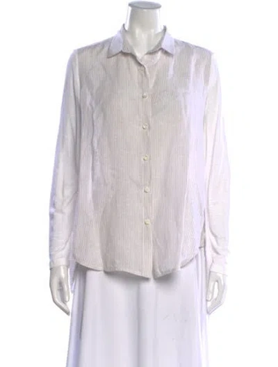 Pre-owned Whyci Striped Long Sleeve Button-up Top In White
