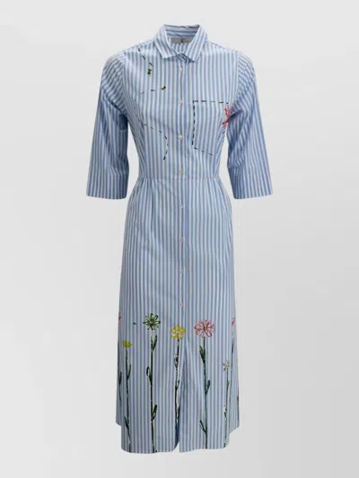 Whyci Striped Shirt Dress Waist Belt Embroidery In Blue