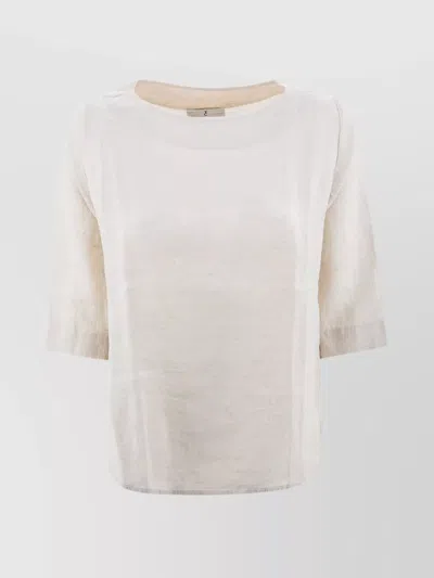 Whyci Textured Fabric Linen Shirt With 3/4 Sleeves In Neutral