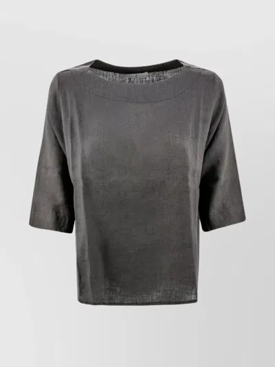 Whyci Textured Fabric Linen Shirt With 3/4 Sleeves In Black