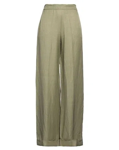 Whyci Woman Pants Military Green Size 12 Viscose, Linen, Rayon