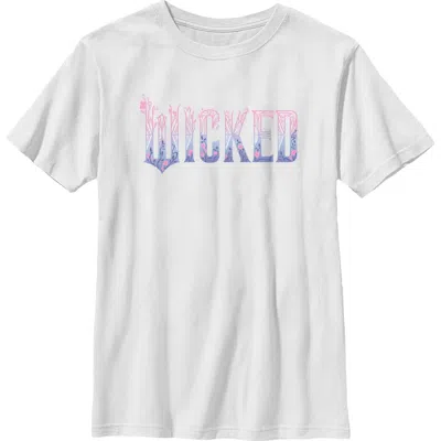 Wicked: For Good Kids'  Boy's Wicked For Good Floral Pink And Purple Logo  Graphic T-shirt In White