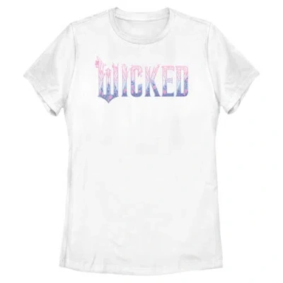 Wicked: For Good Wicked For Good Floral Pink And Purple Logo  Graphic T-shirt In White