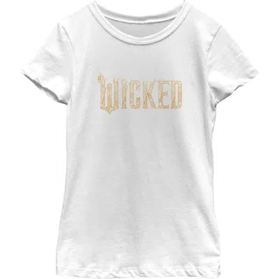 Wicked: For Good Kids'  Girl's Wicked For Good Official Floral Logo  Graphic T-shirt In White