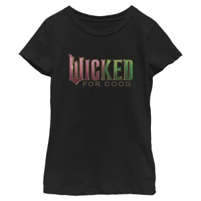 Wicked: For Good Kids'  Girl's Wicked For Good Official Pink And Green Logo  Graphic T-shirt In Black