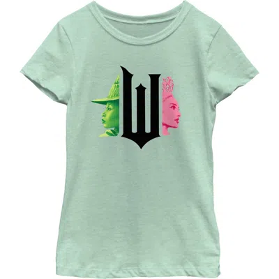 Wicked Kids' Girl's  Elphaba And Glinda Black Logo  Graphic T-shirt In Green
