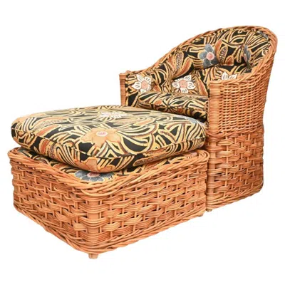 Pre-owned Wicker Works Rattan Tub Chair And Ottoman With Upholstered Cushions,  In Brown