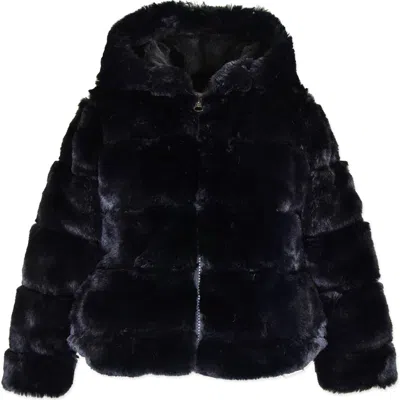 Widgeon Babies'  Faux Fur Hooded Zip Front Cozy Jacket In Blue