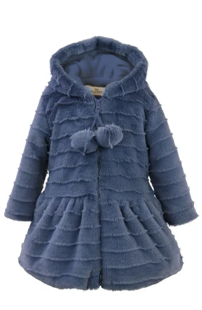 Widgeon Kids'  Faux Fur Hooded Zip Front Pompom Coat In Blue