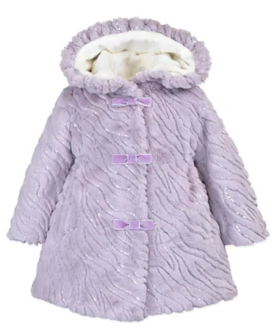 Widgeon Babies'  Faux Fur Ruffle Hooded Bow Coat In Purple
