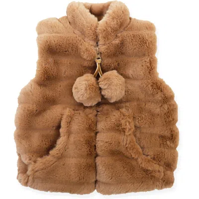 Widgeon Kids'  Faux Fur Zip Front Vest In Brown