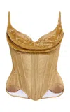 Wiederhoeft Basketweave Lamé Draped-bust Salon Corset In Gold