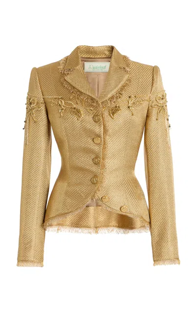 Wiederhoeft Basketweave Lamé Nipped Salon Jacket In Gold