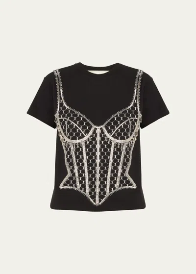Wiederhoeft Beaded Crystal Lingerie T-shirt In Black